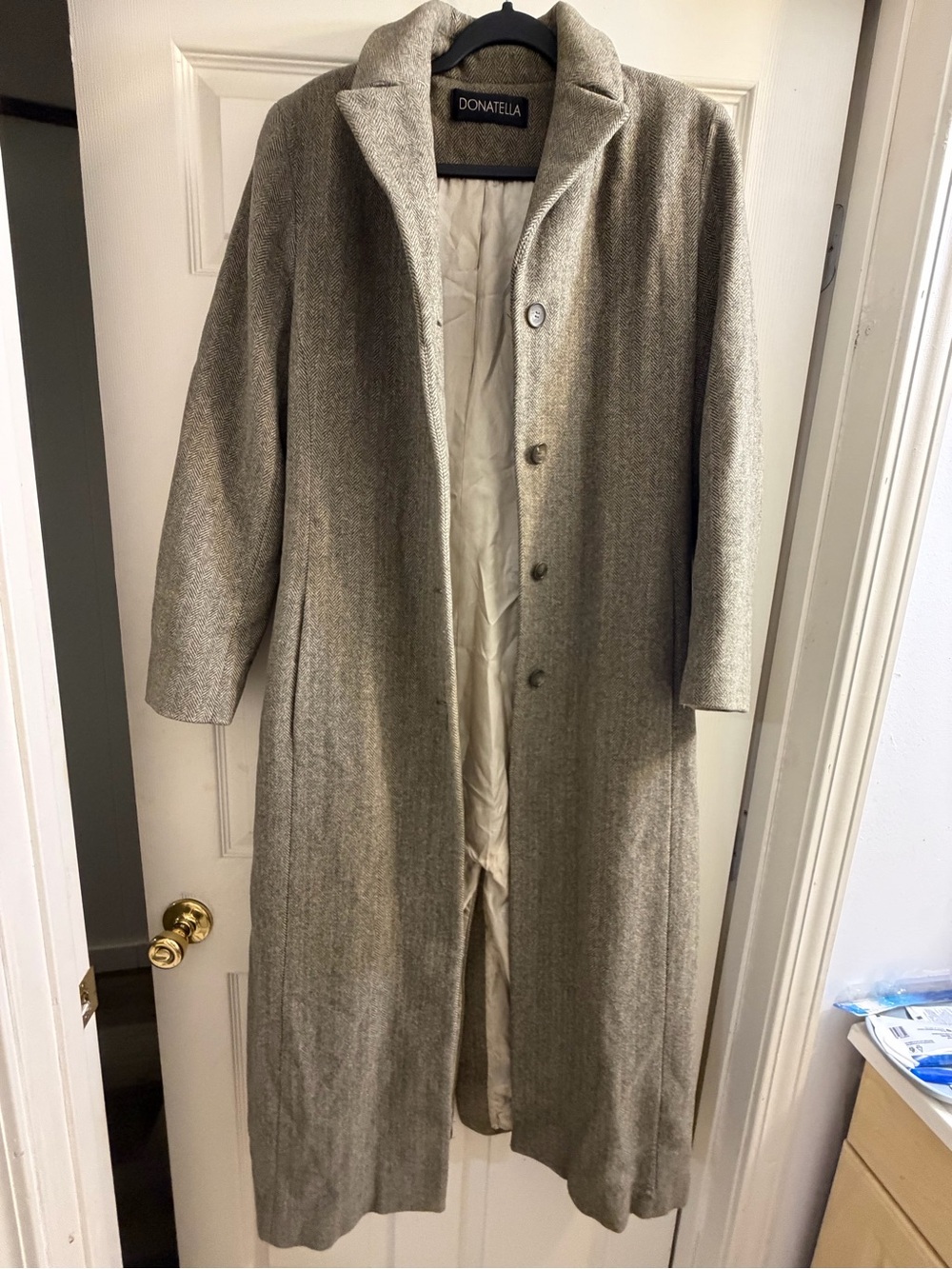Donatella Women's Long Trench Coat in Light Taupe